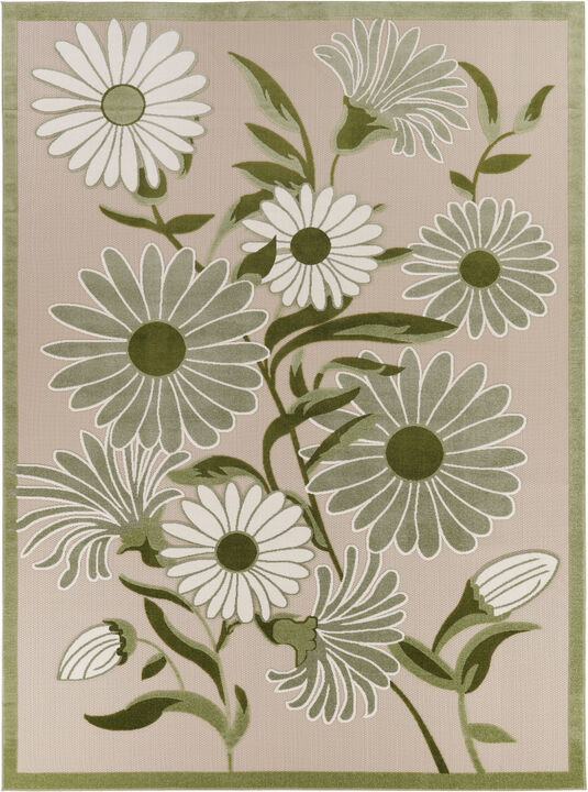 HomeRoots 10' X 14' Ivory And Green Floral Indoor Outdoor Area Rug