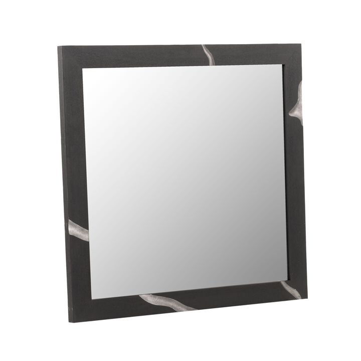 Cid Exie Mirror, 39 Inch Matte Brown Veneer Frame, Silver Accents - Benzara