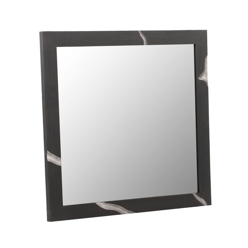 Cid Exie Mirror, 39 Inch Matte Brown Veneer Frame, Silver Accents - Benzara