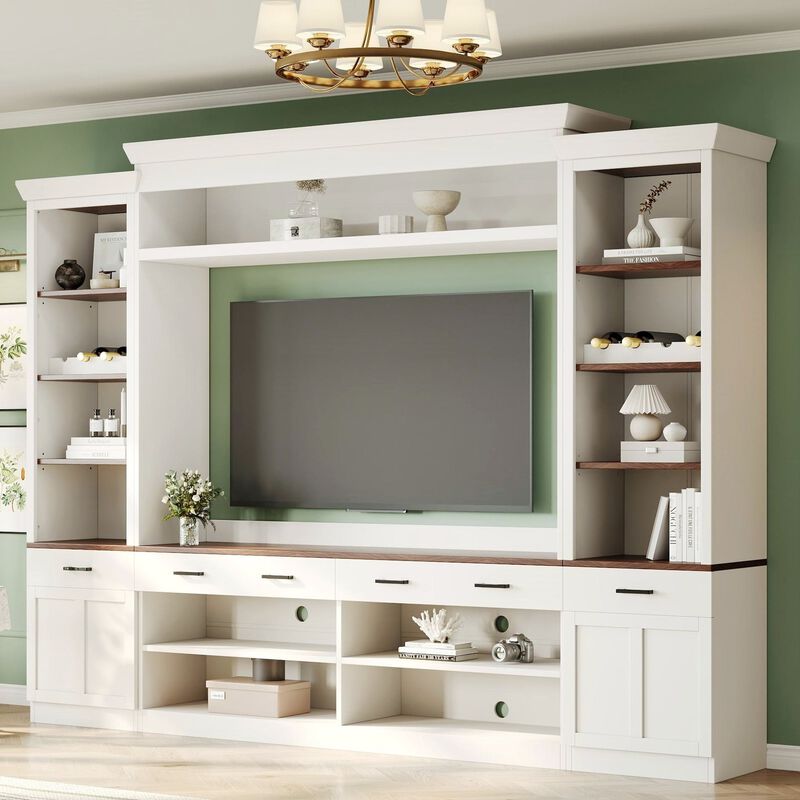 Clihome Farmhouse 4-Piece Entertainment Center TV Stand with Bookshelf and Wine Rack for Living Room image number 1
