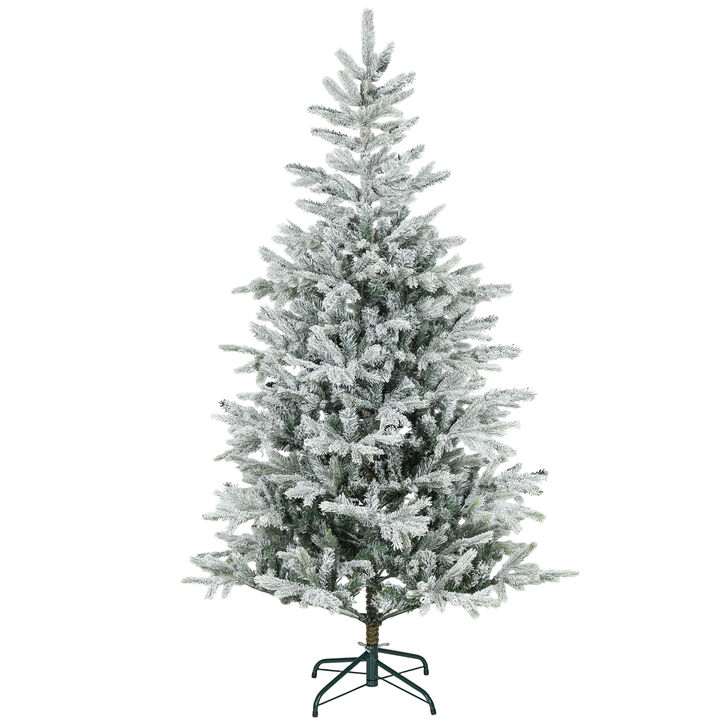 BreeBe 6 ft Artificial Frosted Christmas Tree with Hinged Branches