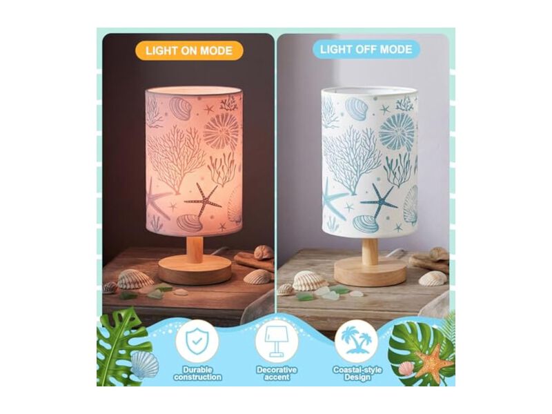 Dimmable LED Wood Fabric Desk Lamp For Living Room Bedroom Office Blue image number 3