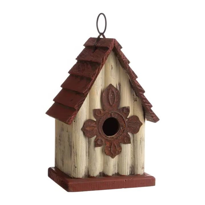 Solid Wood A-Frame Bird House with Terracotta Slatted Roof for Garden Use