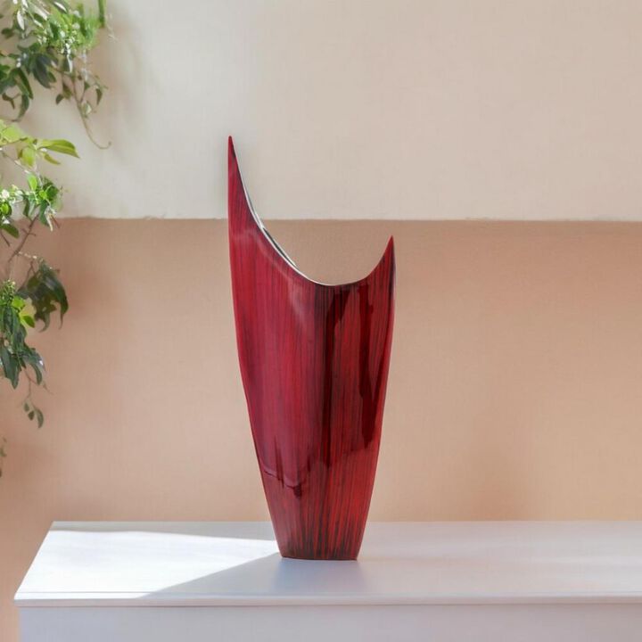 Hivvago 18 Inch Red Aluminum Pointy Table Vase