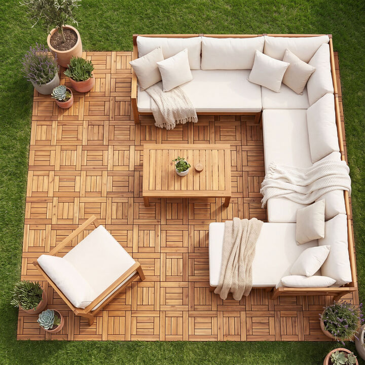 27 Piece Interlocking Wood Deck Tiles for Backyard Patio Porch and Poolside-Natural