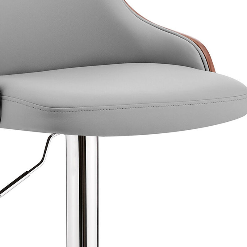 Hivvago Gray And Silver Faux Leather And Iron Adjustable Height Swivel Bar Chair