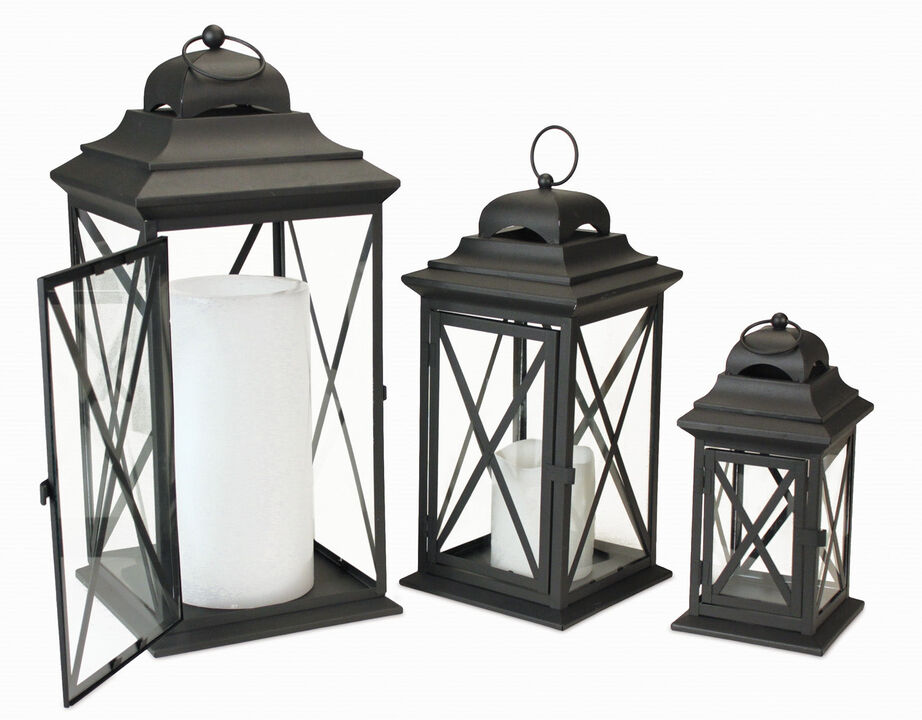 HouzBling Lantern (Set of 3) 11.75"H-22"H Iron/Glass