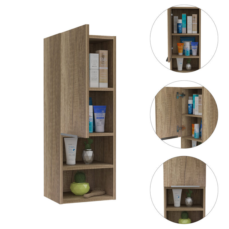 Mila Bathroom Cabinet, Two Interior Shelves, Two External Shelves, Single Door Cabinet -Pine