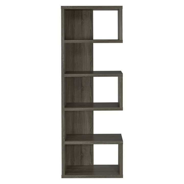 Sturdy Semi Backless Wooden Bookcase, Gray-Benzara
