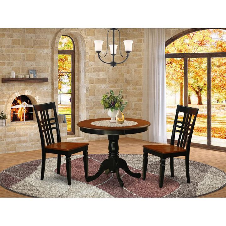 3 Pc Kitchen Table set with a Table and 2 Dining Chairs in Black and Cherry