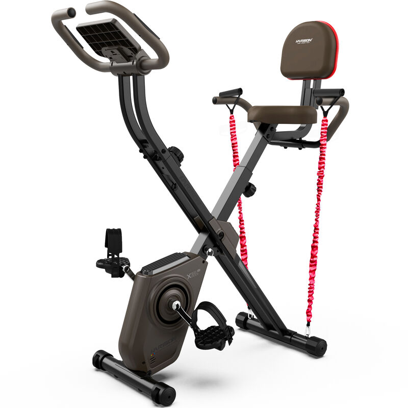 HARISON Foldable Exercise Bike with Arm Resistance Bands 350 LBS Capacity, 5 in 1 Magnetic Stationary Bikes for Home with 16-Level Resistance and Bluetooth (HR-X3L Brown) image number 0