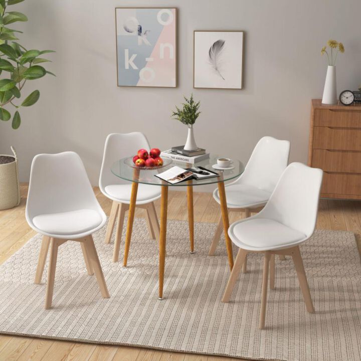 Hivvago Round Glass Dining Table Leisure Coffee Table with Metal Legs