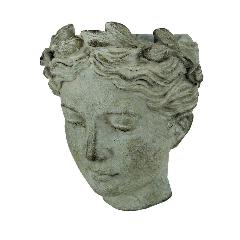 Distressed Cement Classic Greek Lady Head Indoor Outdoor Wall Mounted Planter image number 0