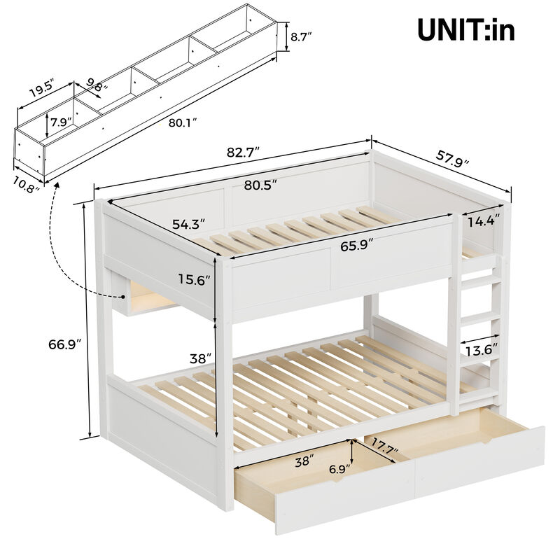 Merax Full XL over Full XL Wooden Bunk Bed with Side Storage Cabinets image number 4