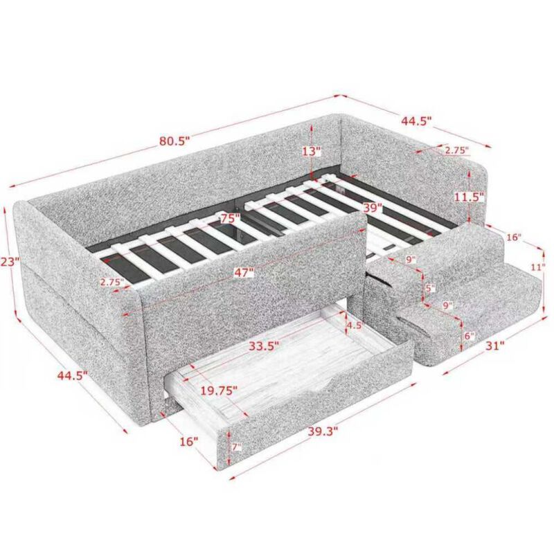 Josmok Multi-Functional Boucle Upholstered Toddler Bed image number 9