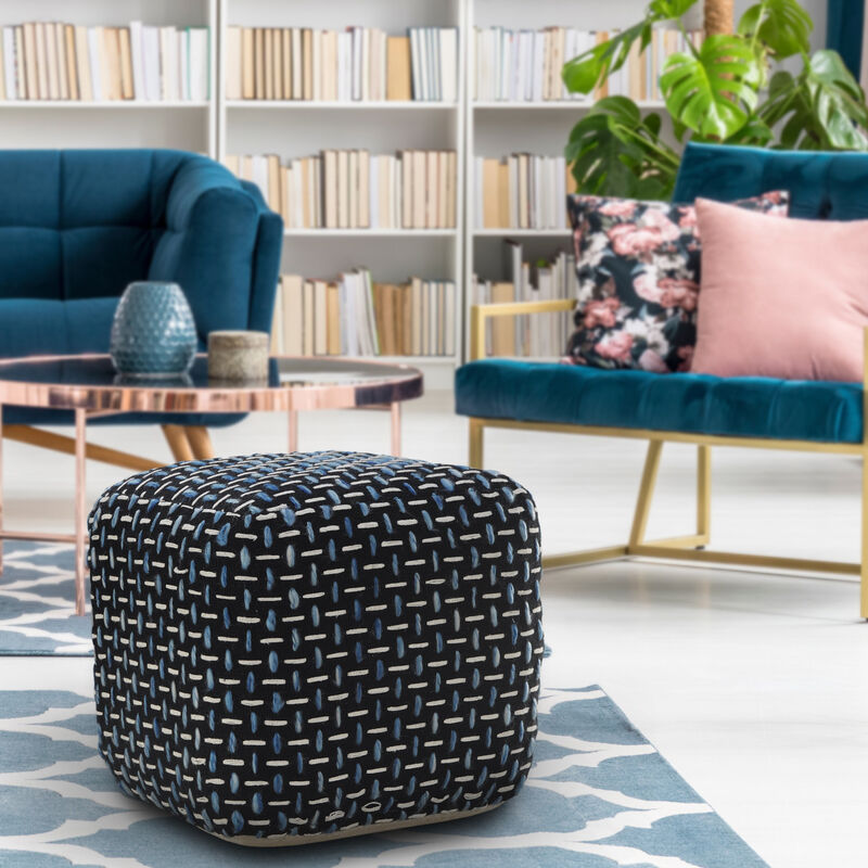 Durable Fabric Geometric Pouf Ottoman – Accent Floor Cushion for Living Room