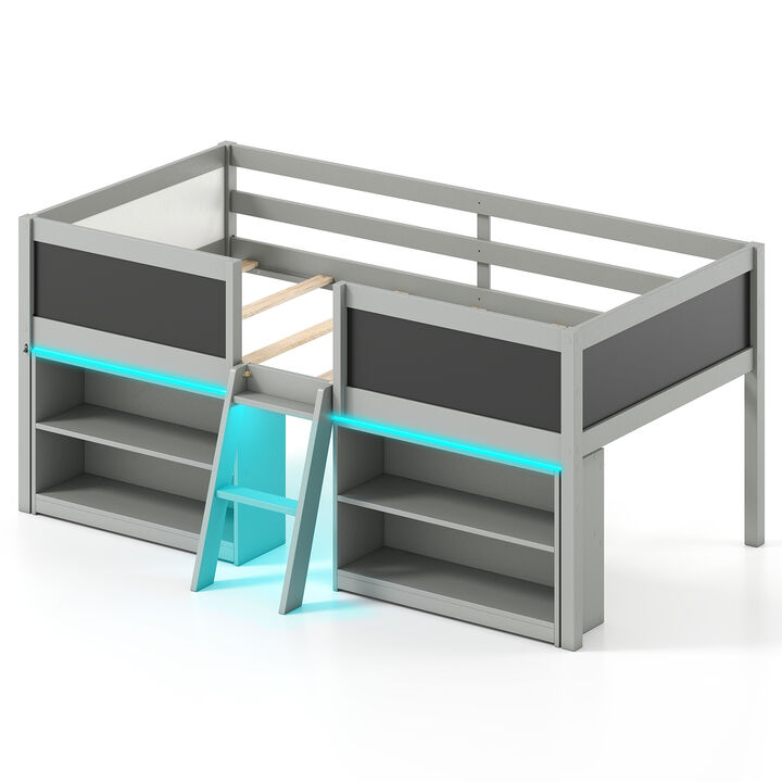 Low Loft Cabin Bed with Integrated Bookcases and Soft LED Night Lights
