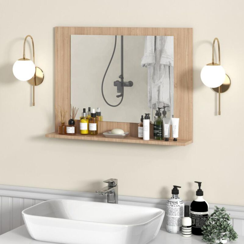 Hivvago Rectangle Bathroom Mirror with Shelf and Wood Frame