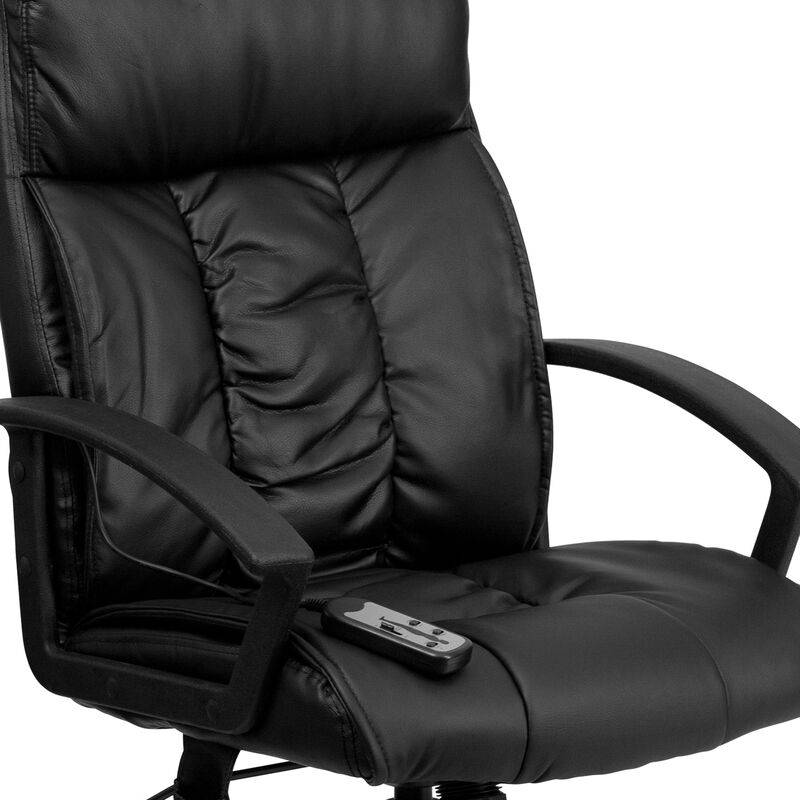 Sumter High Back Ergonomic Massaging LeatherSoft Executive Swivel Office Chair with Side Remote Pocket and Arms image number 5
