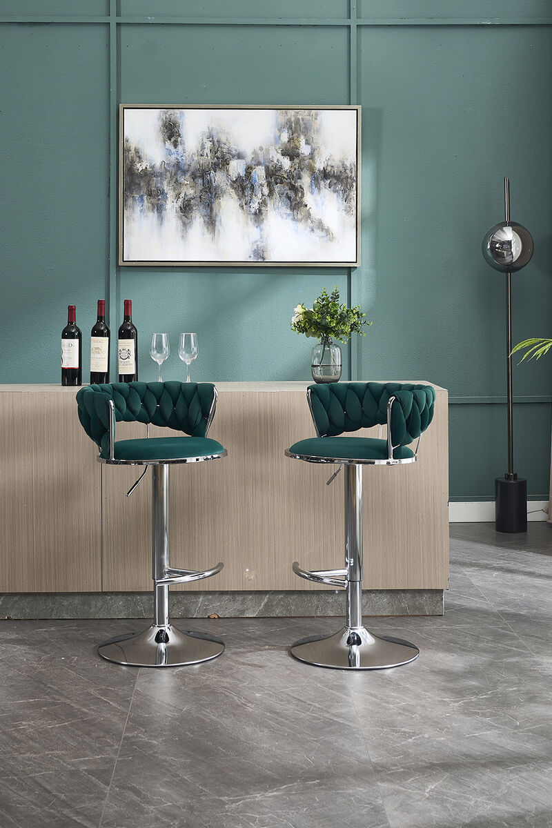 Modern Adjustable Bar Stools &ndash; Set of 2 Velvet Swivel Chairs For Indoor Bar