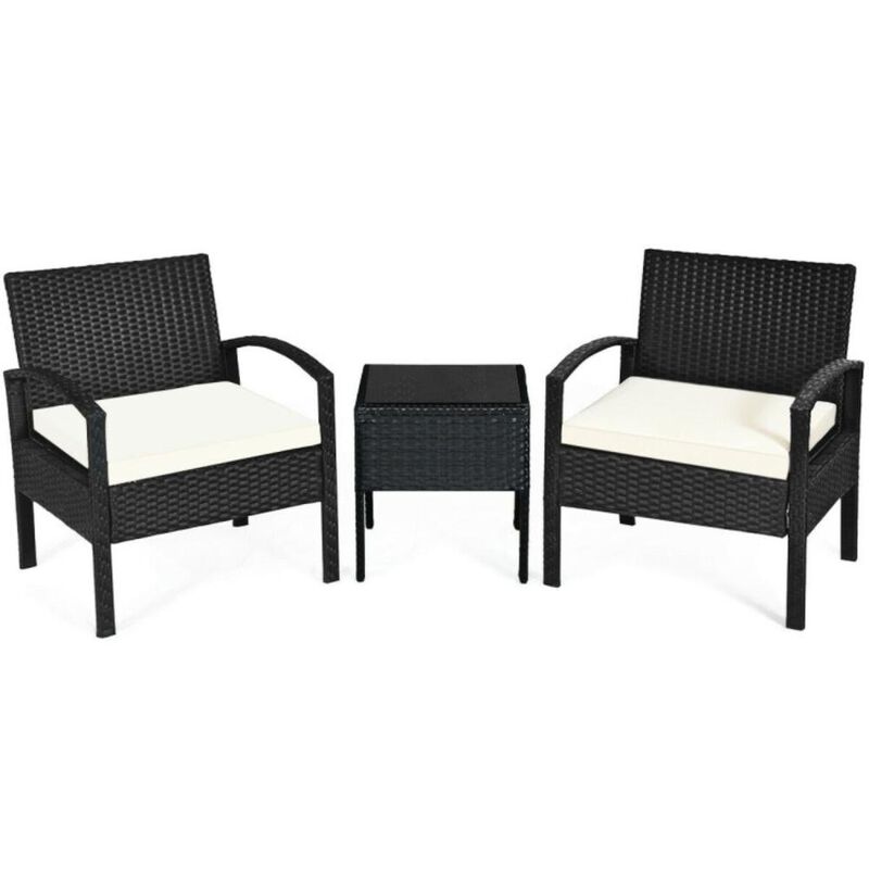 Hivvago Hivvago 3 Pieces Outdoor Rattan Patio Conversation Set with Seat Cushions