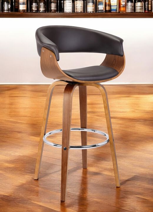 HomeRoots 27" Brown Faux Leather And Iron Swivel Low Back Counter Height Bar Chair