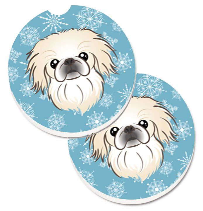 Caroline's Treasures Snowflake Pekingese Set of 2 Cup Holder Car Coasters BB1655CARC, 2.56, Multicolor