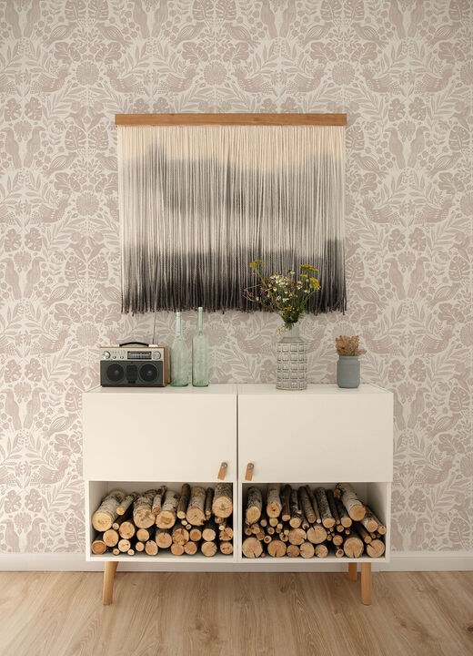 Nestle Pink Bird Block Print Wallpaper