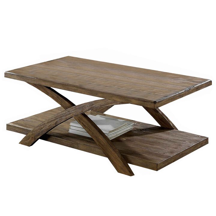 Transitional Style Wooden 3 Piece Table Set With X Shaped Table Base, Brown-Benzara