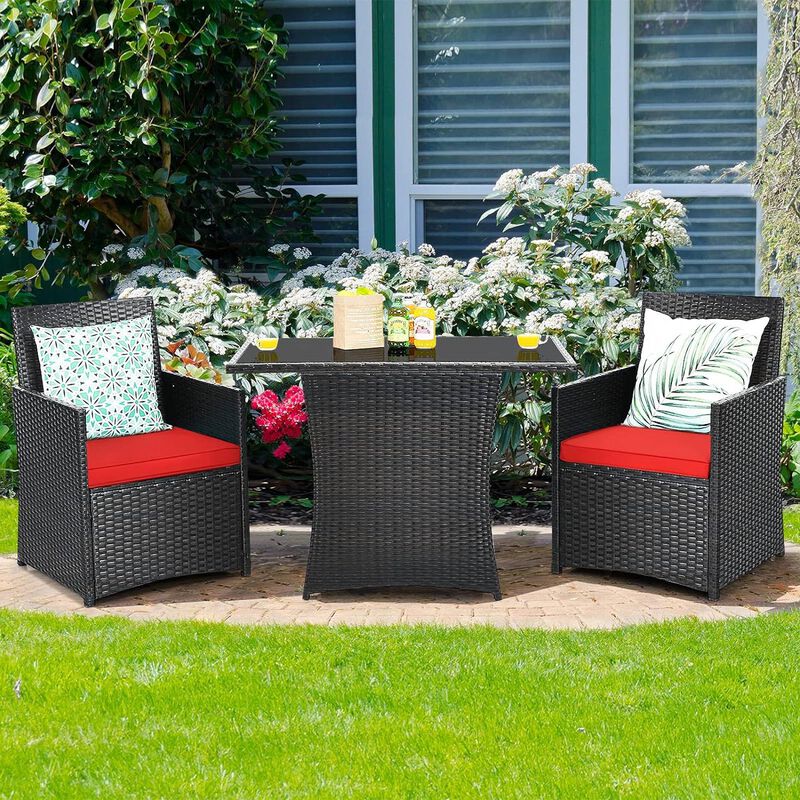 3-Piece Patio Furniture Outdoor Seating Set in PE Rattan with Cushions