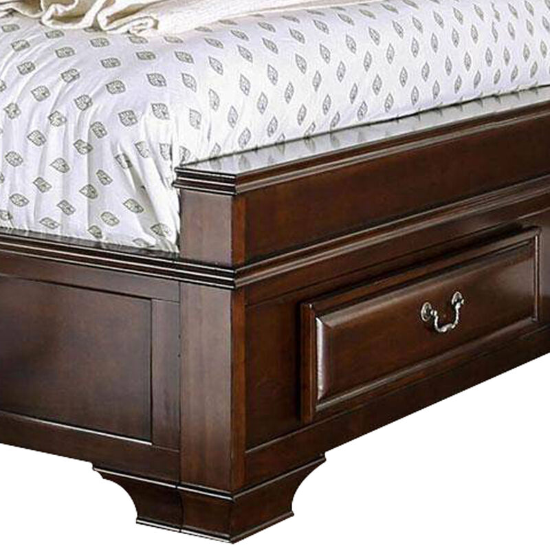 Transitional California King Wooden Bed with Multiple Bottom Drawers, Brown