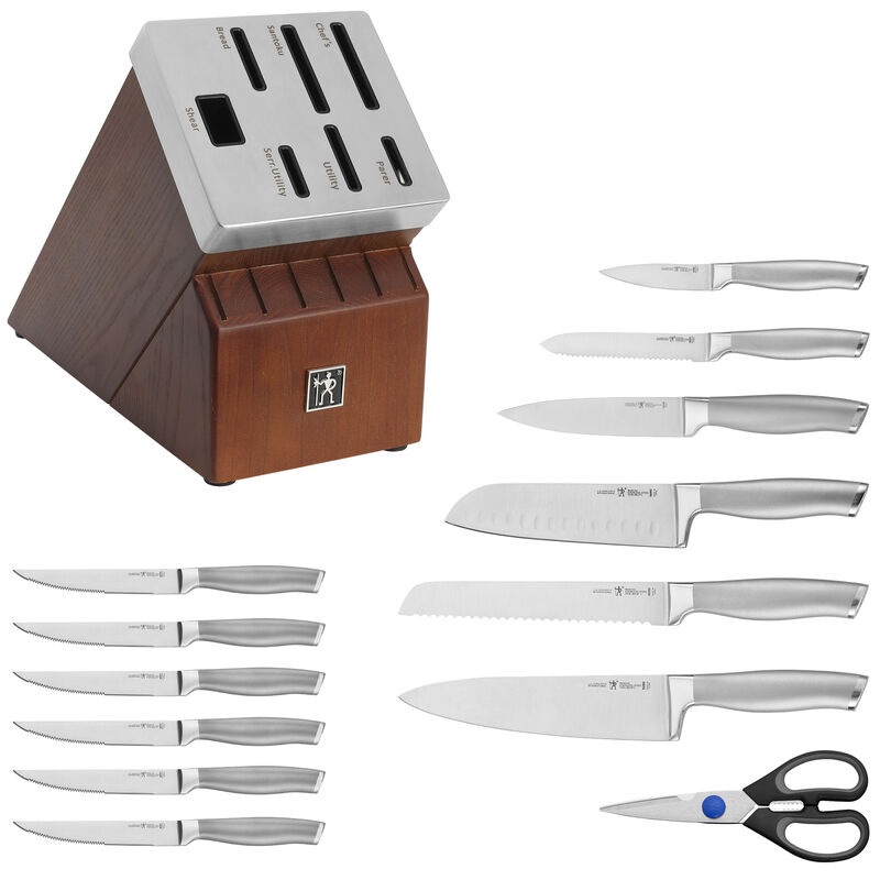 Henckels Modernist 14-pc Self-Sharpening Knife block set, Chef Knife, Paring Knife, Dark Brown, Stainless Steel, Walnut