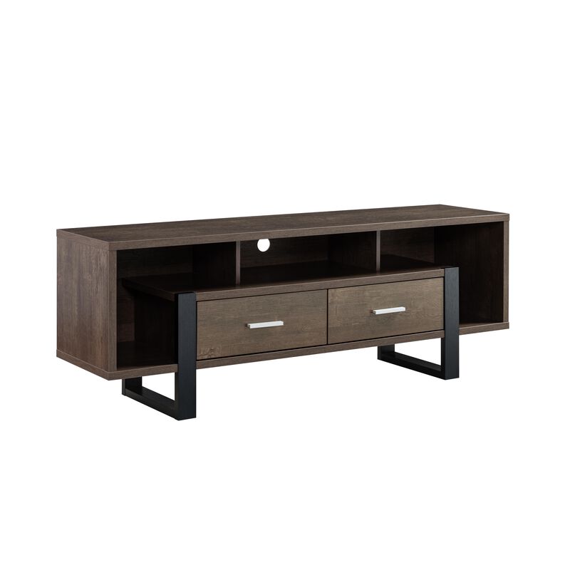 Walnut Oak & Black TV Stand with 2 Drawers and 5 Shelves