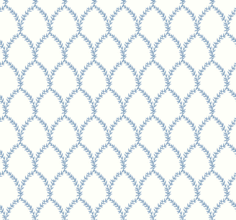 Laurel Blue & White Wallpaper
