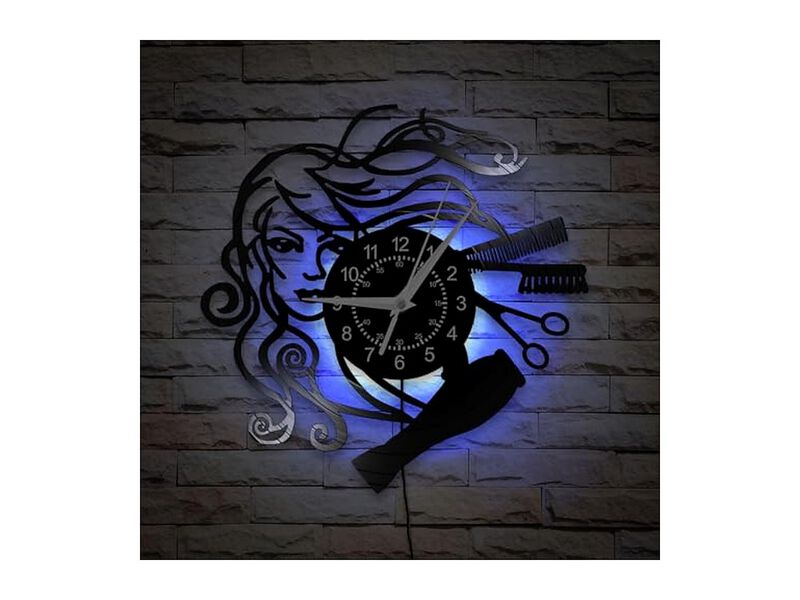 Hair Salon Kinds LED Color Hairstyle Wall Clock 12 Inch Silent Non Ticking Vinyl image number 3