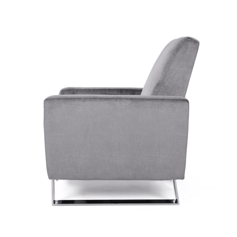 Reki Push Back Manual Recliner Chair, Stainless Steel Legs, Gray - Benzara