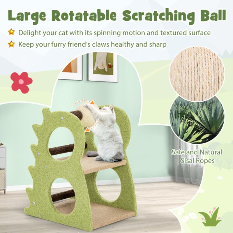 Hivvago 2-Tier Modern Cat Tree for Indoor Cats with Rotatable Sisal Scratching Ball