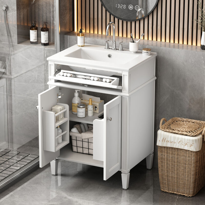 ELEMENT ACE 24 Inch Bathroom Vanity with 2 Doors, Tip-Out Drawer and Sink, Soft-Closing Doors with Organizers Adjustable Shelf Compact Space-Saving Bathroom Storage Cabinet image number 3