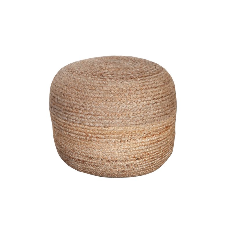 Poby Round Ottoman Pouf, 19 Inch Natural Brown Jute Fiber image number 0