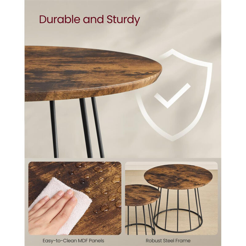 Modern Coffee Table Duo &ndash; Set of 2 Round Tables with Steel Base for Elegant and Functional Living Rooms