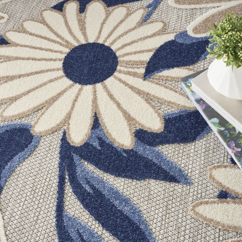 HomeRoots 5' Blue And Gray Round Floral Indoor Outdoor Area Rug image number 5