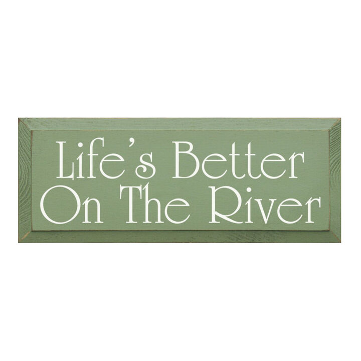 Rustic Life's Better On The River Wood Wall Sign Beveled Solid Pine Hanging Decor