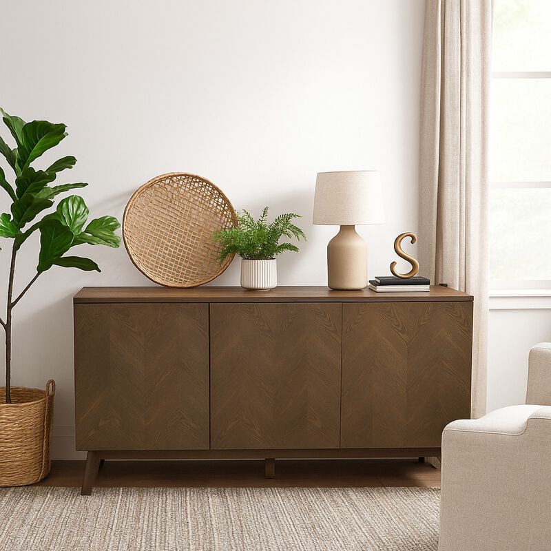 Cid Estele Sideboard Buffet Server Cabinet, 3 Door, Wenge Brown Wood 71 Inch