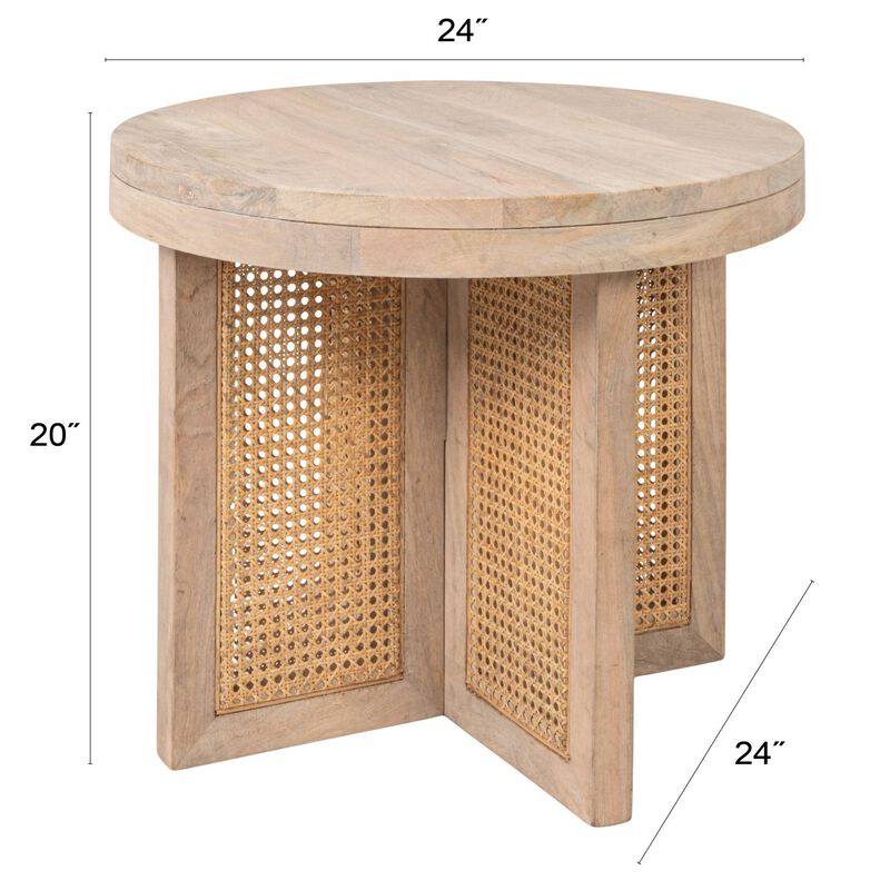 Mango Wood & Cane Round Side Table image number 2