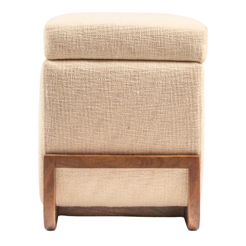 Mango Wood and Boucle Storage Bench, Ivory image number 4