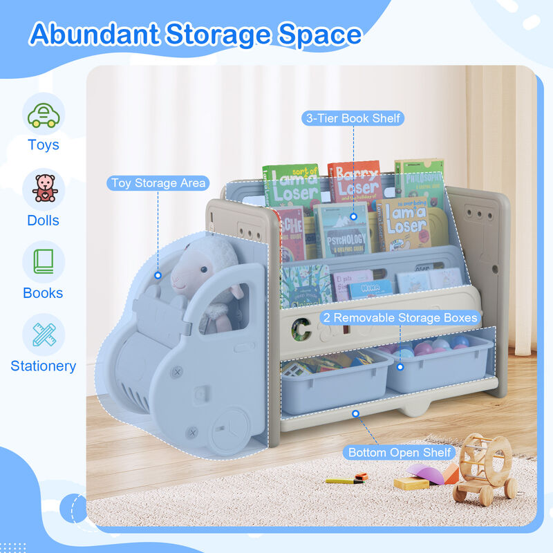 Car Themed Toy Storage Bookshelf and Organizer for Kids Room-Beige image number 5