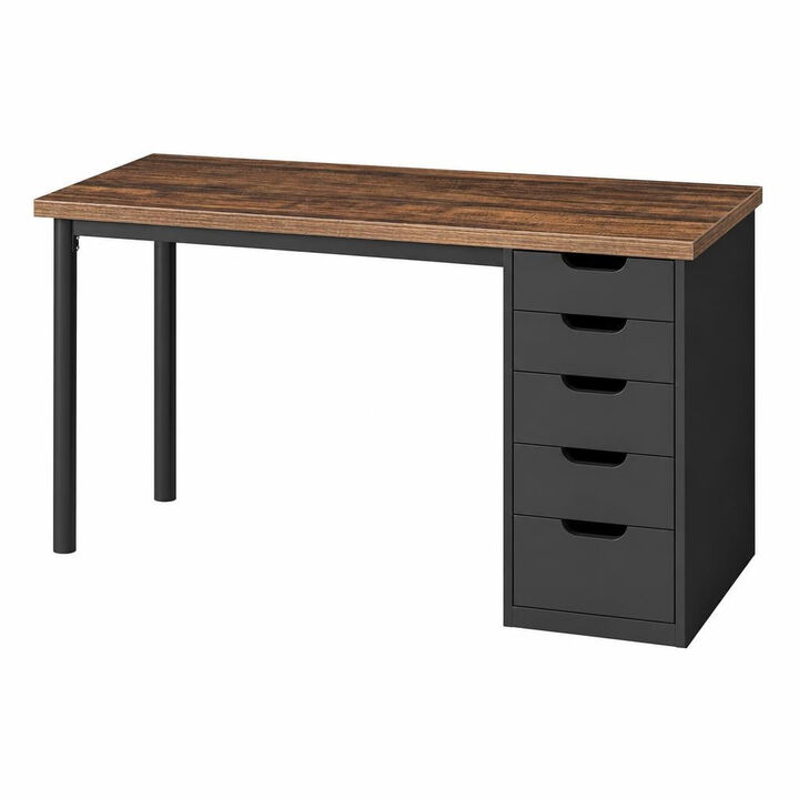 Tribesigns 53" Reversible L Shaped Desk with Drawers, Corner Computer Desk for Home Office, L Shaped Office Desk with 3 Drawers and 2 Shelves, Industrial Gaming Desk in Rustic Brown, 250 lb Capacity