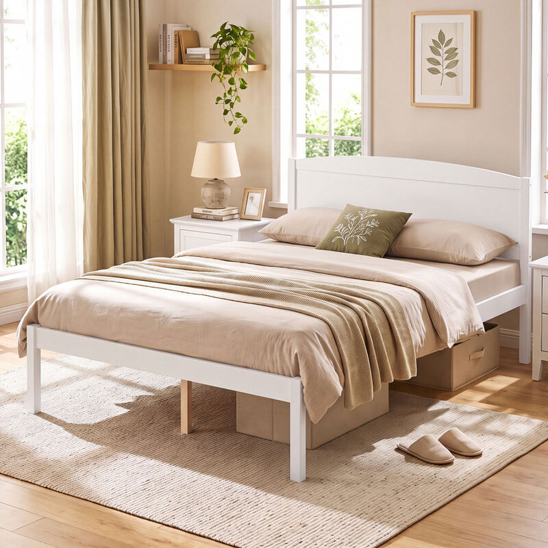 Contemporary Wood Bed Frame with Curved Headboard for Bedroom Decor image number 1
