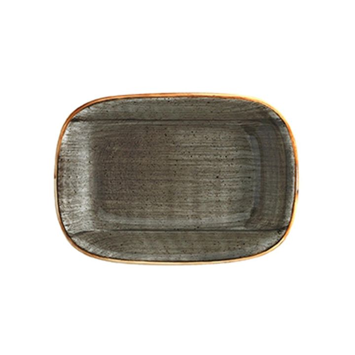 Space 5.5" x 4" x h:1.25" 7 oz. Rectangular Gray Vitrified Deep Plate (Set of 2)