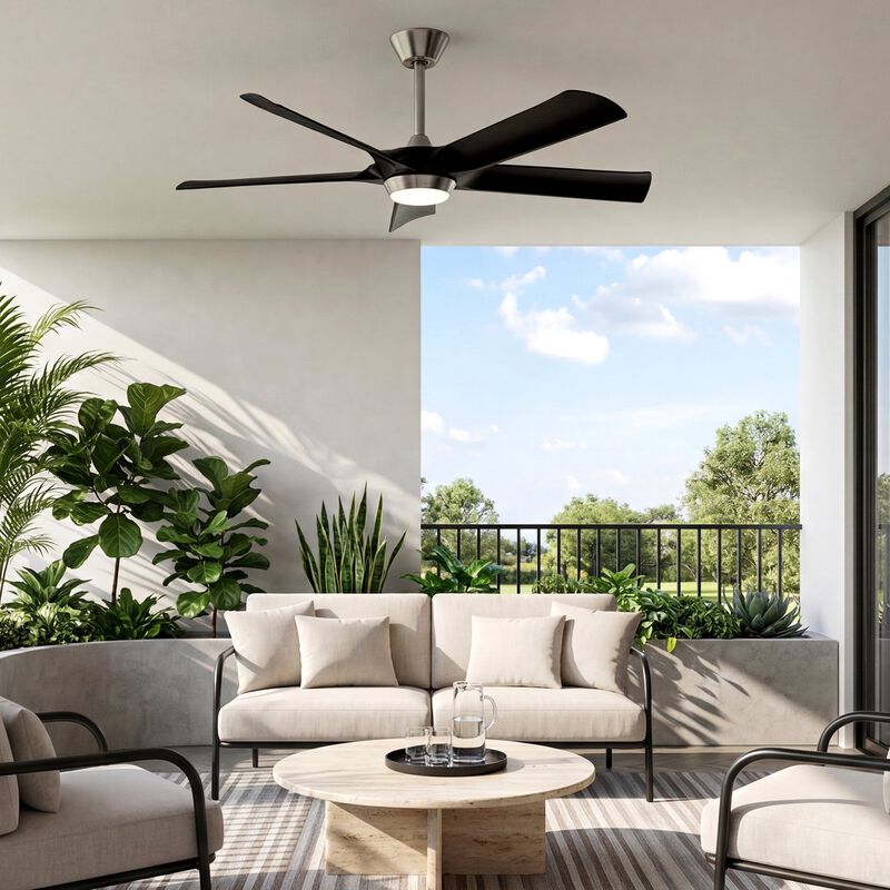 Black Ceiling Fan with Light and Remote, Five-Blade Dimmable LED DC Fan image number 5